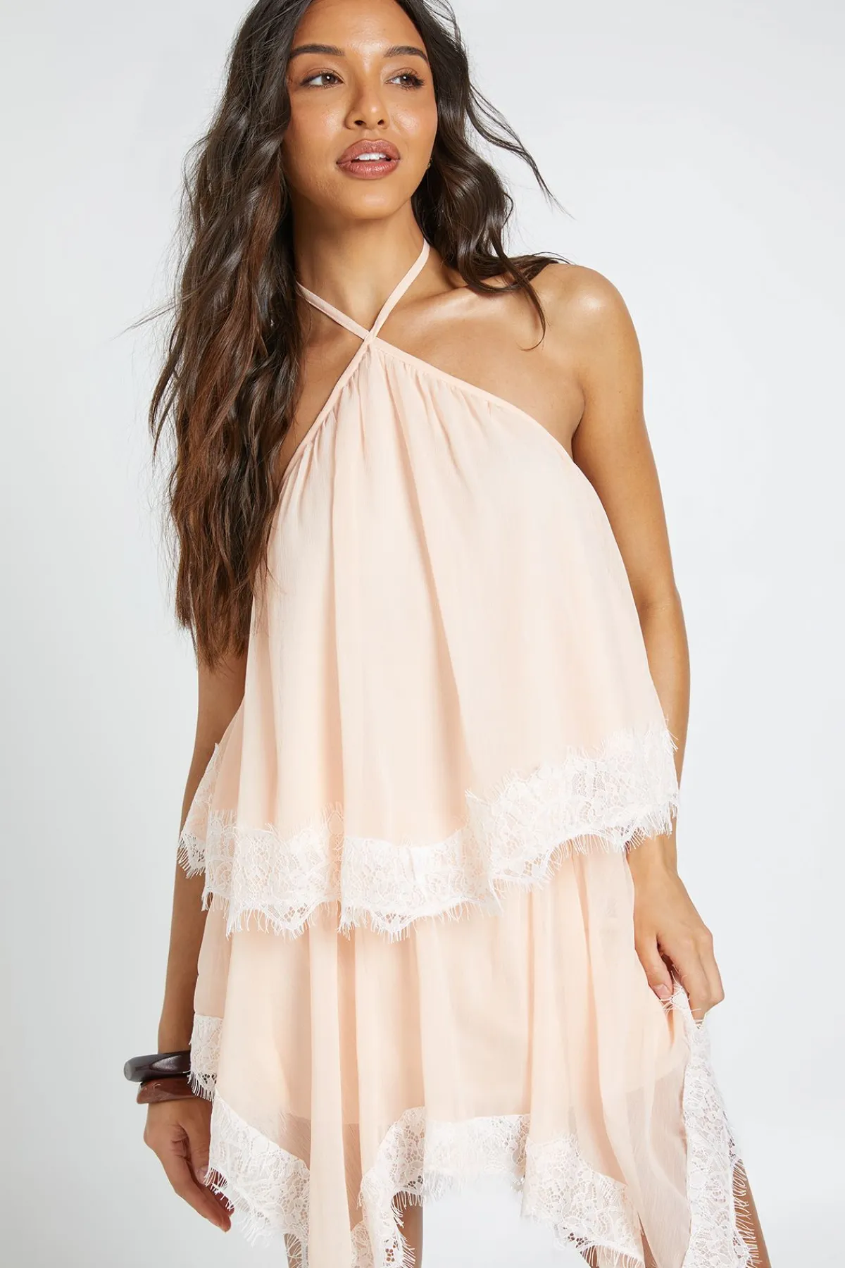 boohoo Mini-jupe En Mousseline À Ourlet Mouchoir Et Finitions En Dentelle<Femme Jupes|Jupes