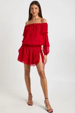 boohoo Mini-jupe en Mousseline à Volants avec Liens Latéraux<Femme Jupes|Jupes