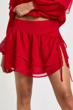 boohoo Mini-jupe en Mousseline à Volants avec Liens Latéraux<Femme Jupes|Jupes