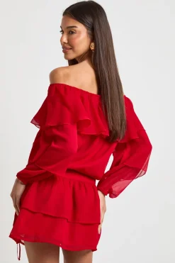 boohoo Mini-jupe en Mousseline à Volants avec Liens Latéraux<Femme Jupes|Jupes