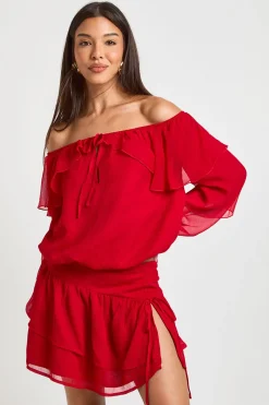 boohoo Mini-jupe en Mousseline à Volants avec Liens Latéraux<Femme Jupes|Jupes