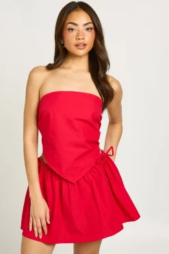 boohoo Mini-jupe En Popeline De Coton Avec Liens Sur Les Côtés<Femme Jupes|Jupes