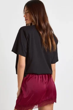 Mini-jupe en Satin avec Bordure en Dentelle