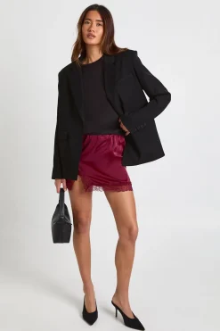 Mini-jupe en Satin avec Bordure en Dentelle