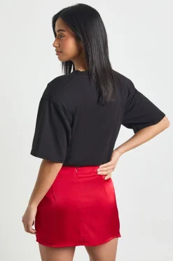 Mini-jupe en Satin avec Empiècements de Dentelle Petite Taille
