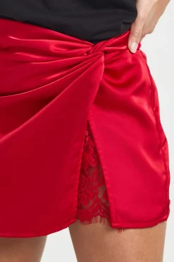 Mini-jupe en Satin avec Empiècements de Dentelle Petite Taille