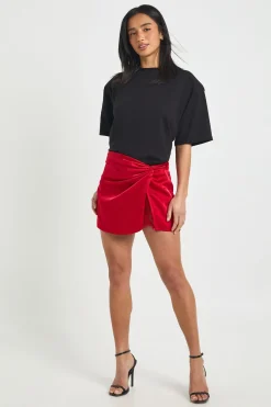 Mini-jupe en Satin avec Empiècements de Dentelle Petite Taille