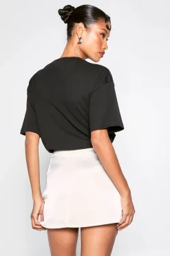 Mini-jupe en Satin avec Inserts en Dentelle