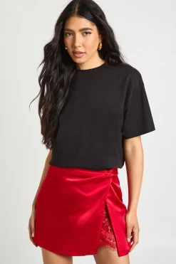 Mini-jupe en Satin avec Insertion de Dentelle Tall