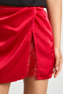 Mini-jupe en Satin avec Insertion de Dentelle Tall