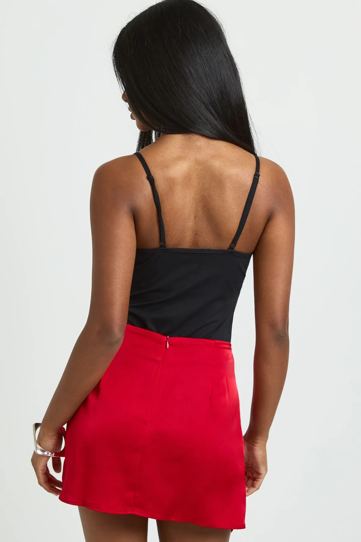 boohoo Mini-jupe en Satin avec Insertion de Dentelle<Femme Jupes|Jupes