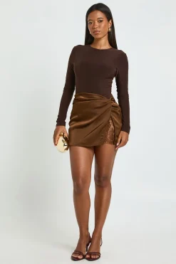 boohoo Mini-jupe en Satin avec Insertion de Dentelle<Femme Jupes|Jupes