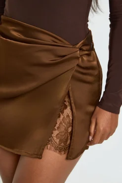 boohoo Mini-jupe en Satin avec Insertion de Dentelle<Femme Jupes|Jupes