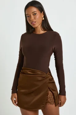 boohoo Mini-jupe en Satin avec Insertion de Dentelle<Femme Jupes|Jupes