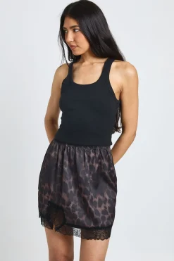 boohoo Mini-jupe En Satin Imprimé Avec Bordure En Dentelle Pour Femmes Grandes<Femme Jupes|Imprimé Léopard
