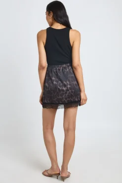 boohoo Mini-jupe En Satin Imprimé Avec Bordure En Dentelle Pour Femmes Grandes<Femme Jupes|Imprimé Léopard