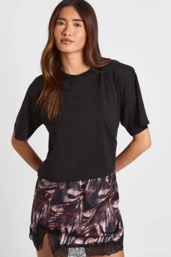Mini-jupe en Satin à Motif Zèbre Tonal avec Finition Dentelle