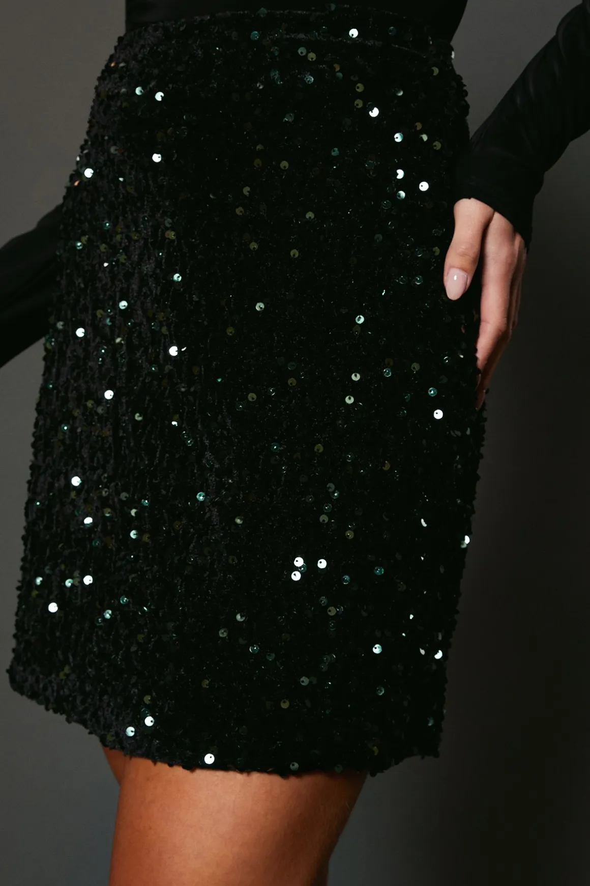 Mini Jupe en Velours à Paillettes Petite Taille