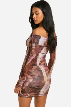 boohoo Mini-jupe froncée à imprimé Renaissance Grande<Femme Jupes|Jupes