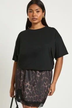 Mini-jupe Grande Taille en Satin Léopard avec Bordure en Dentelle