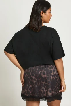 Mini-jupe Grande Taille en Satin Léopard avec Bordure en Dentelle