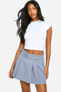 Mini-jupe longue plissée avec ceinture à boucle