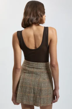 Mini Jupe Plissée En Laine À Carreaux