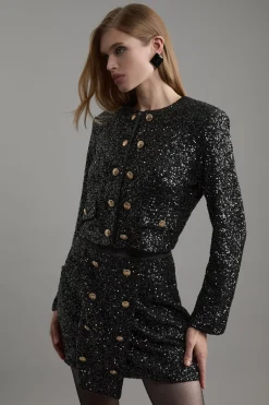 Mini-Jupe Portefeuille Ajustée à Sequins Petite
