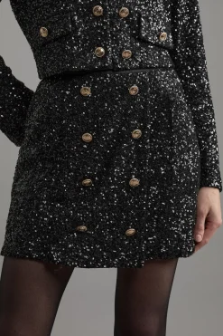 Mini-Jupe Portefeuille Ajustée à Sequins Petite