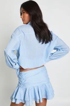 Mini Jupe À Rayures Avec Taille Froncée Et Volants