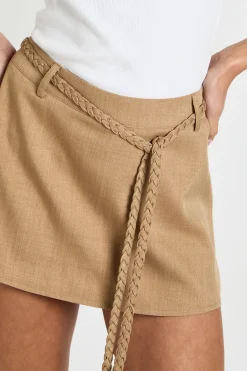 Mini Jupe-Short en Crêpe avec Détail Ceinture Corde