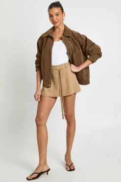 Mini Jupe-Short en Crêpe avec Détail Ceinture Corde
