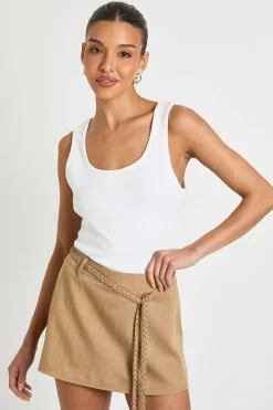 Mini Jupe-Short en Crêpe avec Détail Ceinture Corde