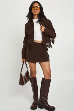 boohoo Mini-jupe style laine à glands<Femme Jupes|Jupes