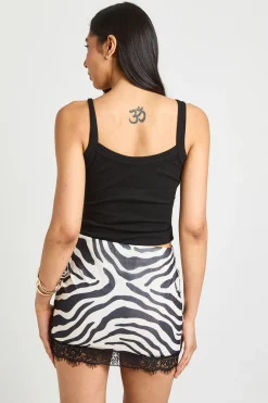 Mini-jupe Taille Basse En Mesh Imprimé Zèbre Avec Bordure En Dentelle Pour Grande Taille
