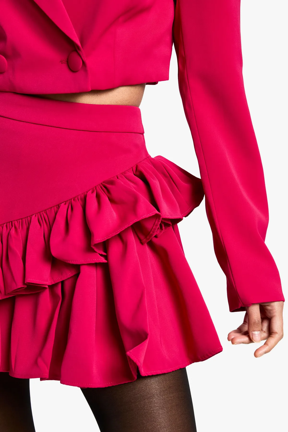 boohoo Mini Jupe Taille Haute à Double Volants<Femme Tailleurs|Jupes