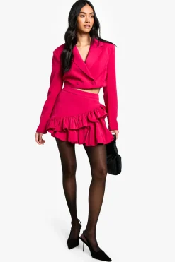 boohoo Mini Jupe Taille Haute à Double Volants<Femme Tailleurs|Jupes