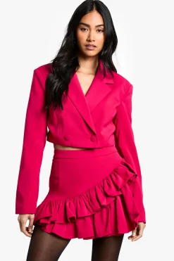 boohoo Mini Jupe Taille Haute à Double Volants<Femme Tailleurs|Jupes
