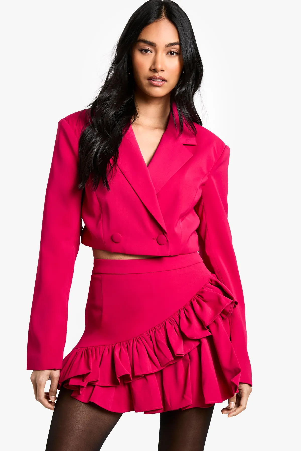 boohoo Mini Jupe Taille Haute à Double Volants<Femme Tailleurs|Jupes