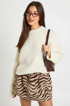 boohoo Mini-jupe Évasée Aspect Laine Motif<Femme Jupes|Jupes