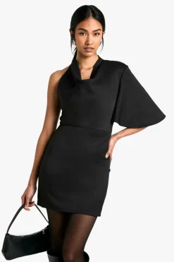 Mini robe asymétrique à cache-cou haut