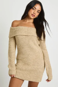 boohoo Mini robe Bardot en maille épaisse<Femme Robes À Manches Longues|Robes