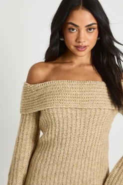 boohoo Mini robe Bardot en maille épaisse<Femme Robes À Manches Longues|Robes