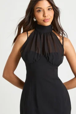 Mini robe bustier à col haut froncé
