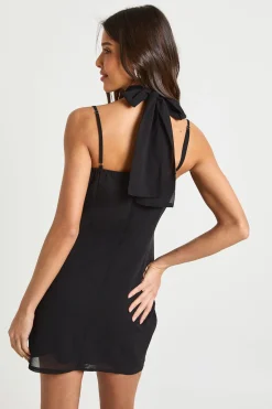 Mini robe bustier à col haut froncé