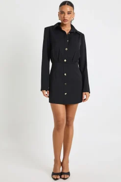Mini robe chemise ajustée à bouton doré