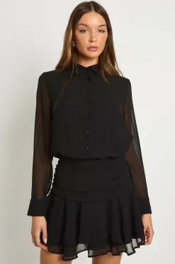 Mini robe-chemise drapée en chiffon