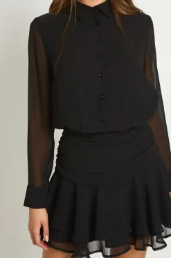 Mini robe-chemise drapée en chiffon