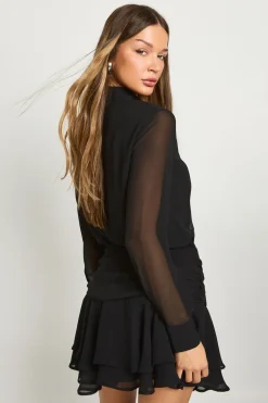 Mini robe-chemise drapée en chiffon