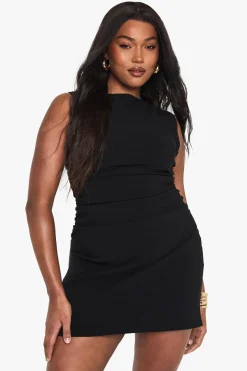 Mini robe courte sans manches à fronces – Plus